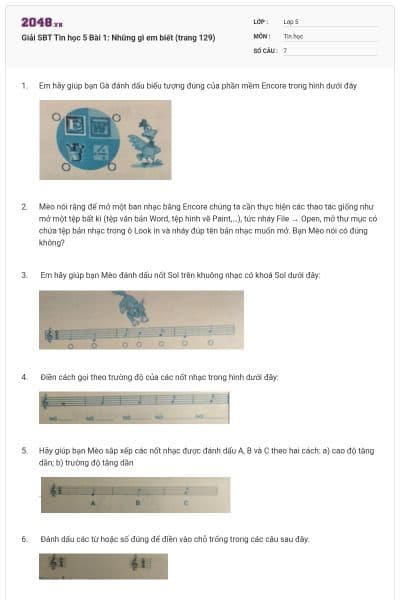 Giải SBT Tin học 5 Bài 1: Những gì em biết (trang 129)