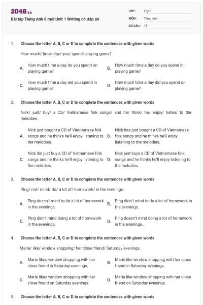 Bài tập Tiếng Anh 8 mới Unit 1 Writing có đáp án