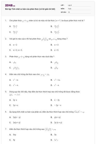 Bài tập Tính chất cơ bản của phân thức (có lời giải chi tiết)