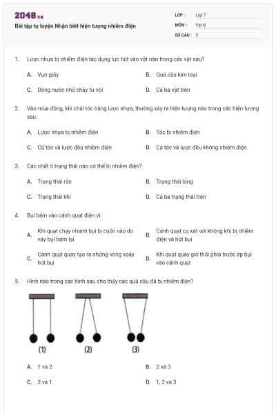 Bài tập tự luyện Nhận biết hiện tượng nhiễm điện