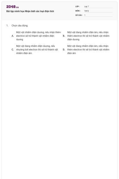 Bài tập minh họa Nhận biết các loại điện tích