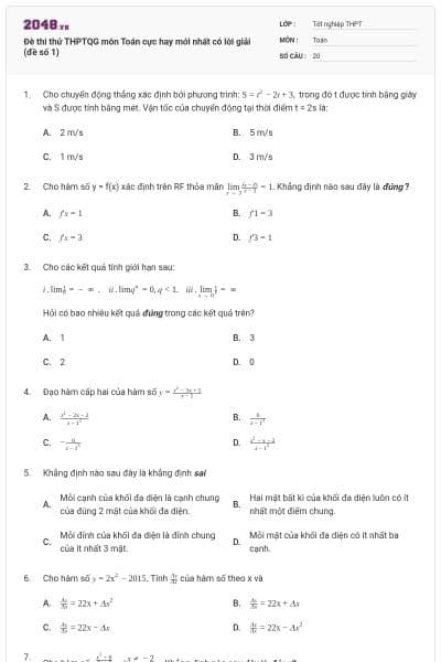 Đè thi thử THPTQG môn Toán cực hay mới nhất có lời giải (đề số 1)