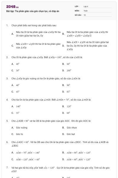 Bài tập: Tia phân giác của góc chọn lọc, có đáp án