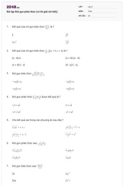 Bài tập Rút gọn phân thức (có lời giải chi tiết))
