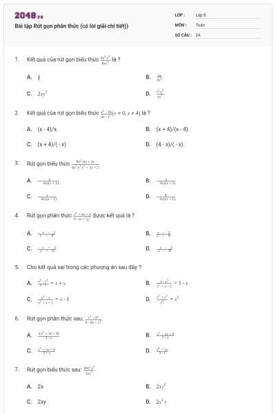 Bài tập Rút gọn phân thức (có lời giải chi tiết))