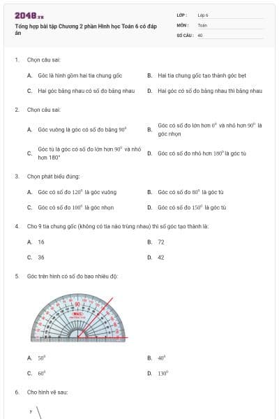 Tổng hợp bài tập Chương 2 phần Hình học Toán 6 có đáp án