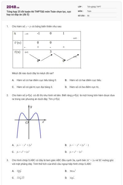 Tổng hợp 25 đề luyện thi THPTQG môn Toán chọn lọc, cực hay có đáp án (đề 5)