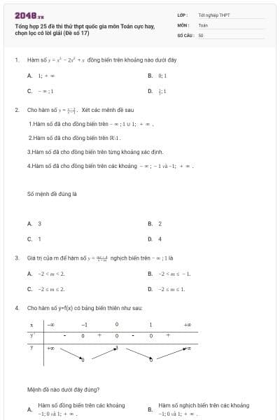 Tổng hợp 25 đề thi thử thpt quốc gia môn Toán cực hay, chọn lọc có lời giải (Đề số 17)