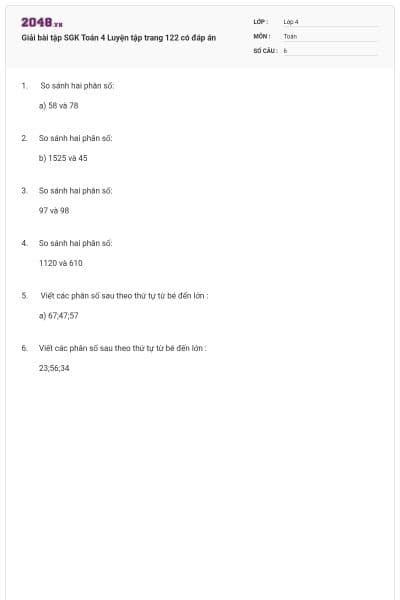 Giải bài tập SGK Toán 4 Luyện tập trang 122 có đáp án