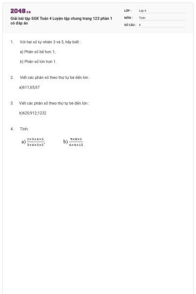 Giải bài tập SGK Toán 4 Luyện tập chung trang 123 phần 1 có đáp án