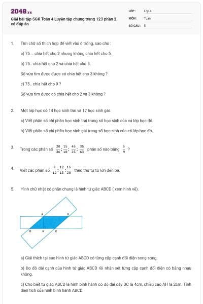 Giải bài tập SGK Toán 4 Luyện tập chung trang 123 phần 2 có đáp án