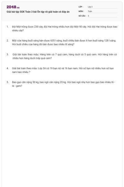 Giải bài tập SGK Toán 3 bài Ôn tập về giải toán có đáp án