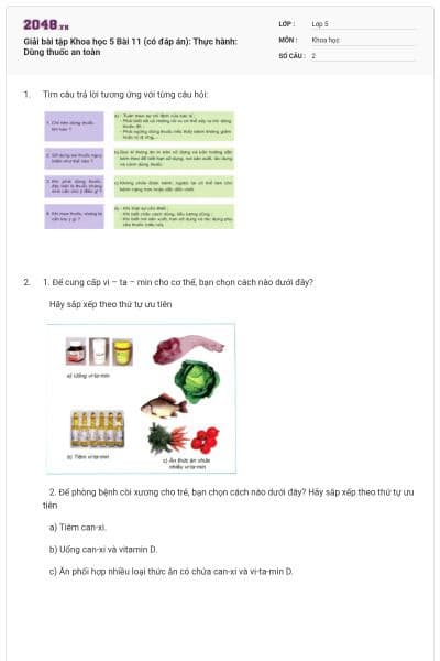 Giải bài tập Khoa học 5 Bài 11 (có đáp án): Thực hành: Dùng thuốc an toàn