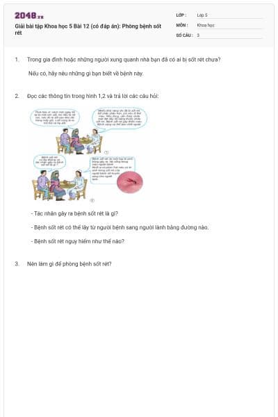 Giải bài tập Khoa học 5 Bài 12 (có đáp án): Phòng bệnh sốt rét