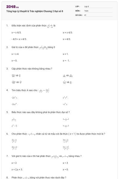 Tổng hợp Lý thuyết & Trắc nghiệm Chương 2 Đại số 8