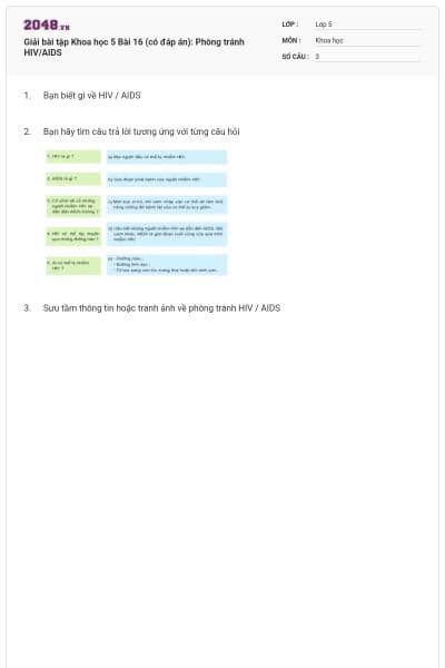 Giải bài tập Khoa học 5 Bài 16 (có đáp án): Phòng tránh HIV/AIDS