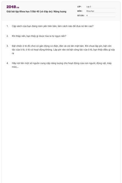 Giải bài tập Khoa học 5 Bài 40 (có đáp án): Năng lượng