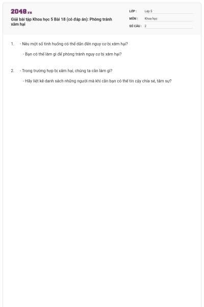 Giải bài tập Khoa học 5 Bài 18 (có đáp án): Phòng tránh xâm hại