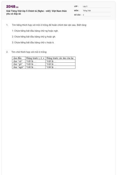 Giải Tiếng Việt lớp 5 Chính tả (Nghe - viết): Việt Nam thân yêu có đáp án