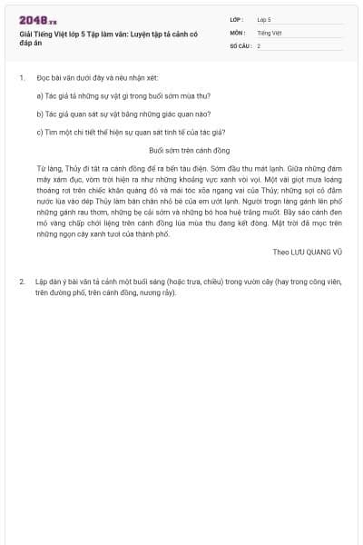Giải Tiếng Việt lớp 5 Tập làm văn: Luyện tập tả cảnh có đáp án