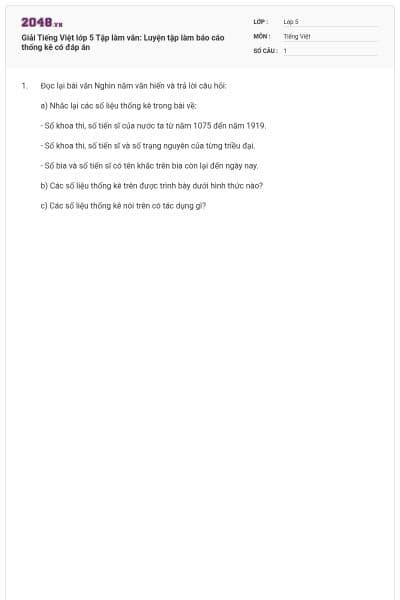 Giải Tiếng Việt lớp 5 Tập làm văn: Luyện tập làm báo cáo thống kê có đáp án