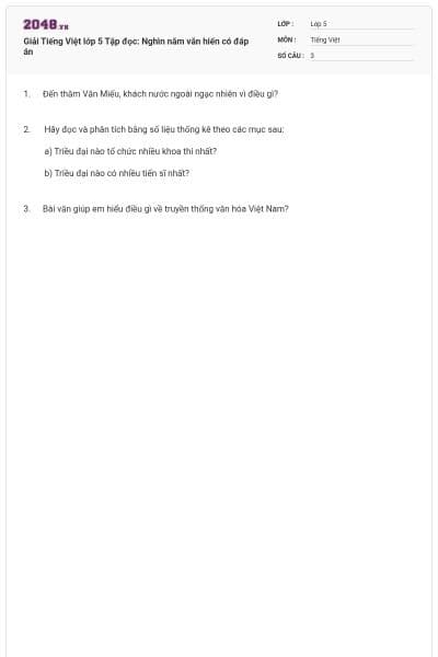 Giải Tiếng Việt lớp 5 Tập đọc: Nghìn năm văn hiến có đáp án