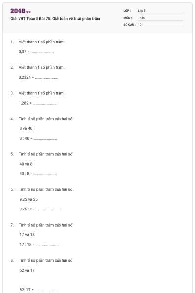 Giải VBT Toán 5 Bài 75: Giải toán về tỉ số phần trăm