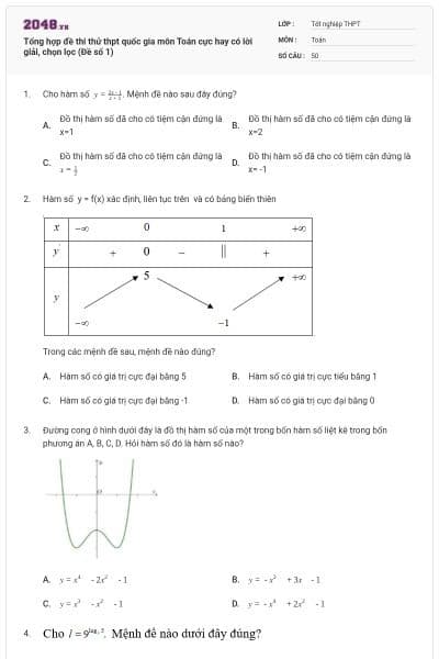 Tổng hợp đề thi thử thpt quốc gia môn Toán cực hay có lời giải, chọn lọc (Đề số 1)