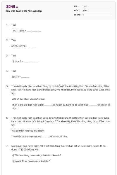 Giải VBT Toán 5 Bài 76: Luyện tập