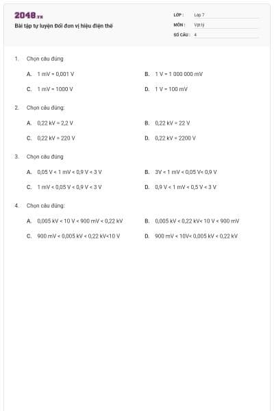 Bài tập tự luyện Đổi đơn vị hiệu điện thế