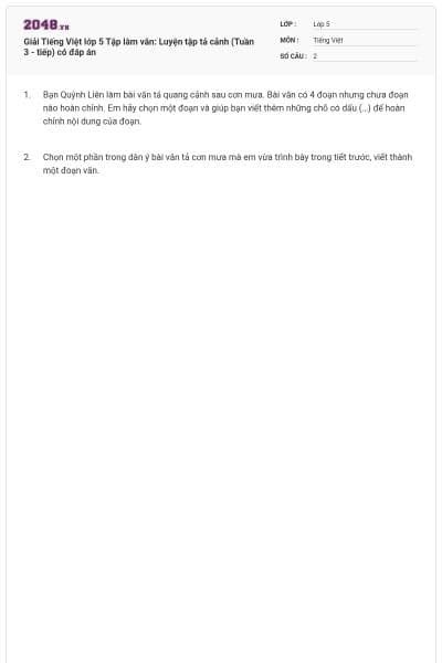 Giải Tiếng Việt lớp 5 Tập làm văn: Luyện tập tả cảnh (Tuần 3 - tiếp) có đáp án