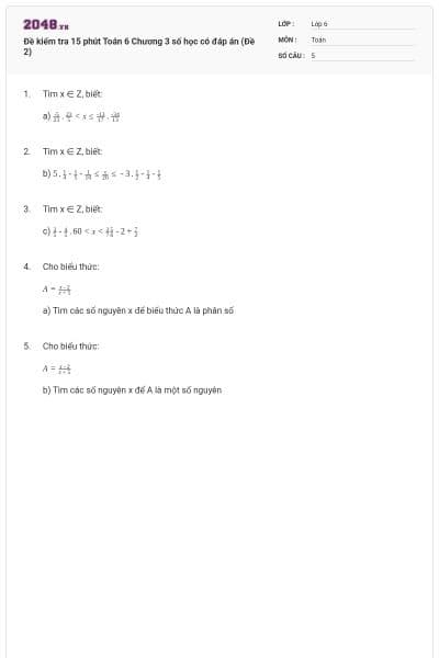 Đề kiểm tra 15 phút Toán 6 Chương 3 số học có đáp án (Đề 2)