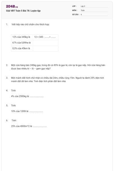 Giải VBT Toán 5 Bài 78: Luyện tập