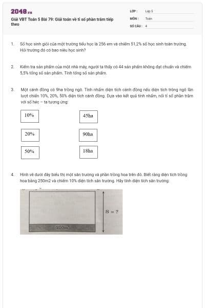 Giải VBT Toán 5 Bài 79: Giải toán về tỉ số phần trăm tiếp theo