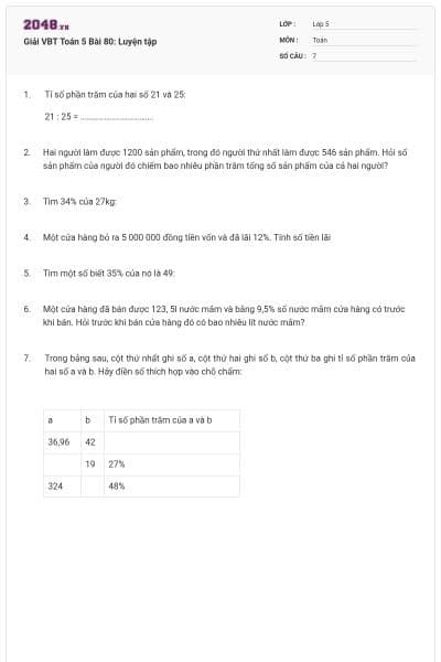 Giải VBT Toán 5 Bài 80: Luyện tập