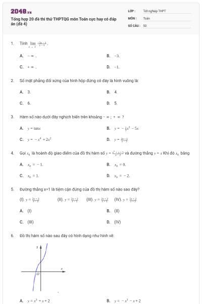Tổng hợp 20 đề thi thử THPTQG môn Toán cực hay có đáp án (đề 4)