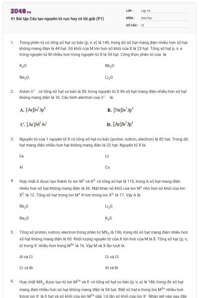 41 Bài tập Cấu tạo nguyên tử cực hay có lời giải (P1)