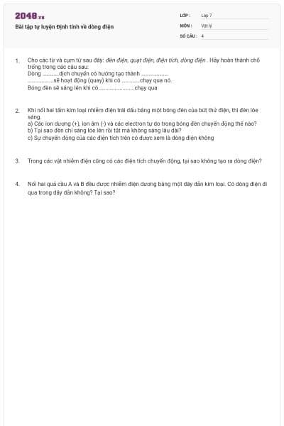 Bài tập tự luyện Định tính về dòng điện