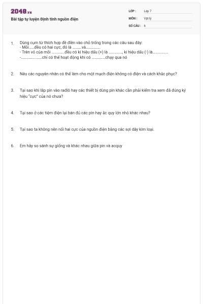 Bài tập tự luyện Định tính nguồn điện