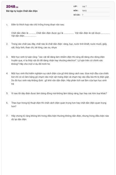 Bài tập tự luyện Chất dẫn điện