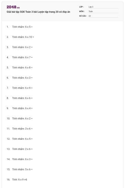 Giải bài tập SGK Toán 3 bài Luyện tập trang 20 có đáp án