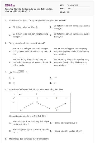 Tổng hợp 25 đề thi thử thpt quốc gia môn Toán cực hay, chọn lọc có lời giải (Đề số 19)
