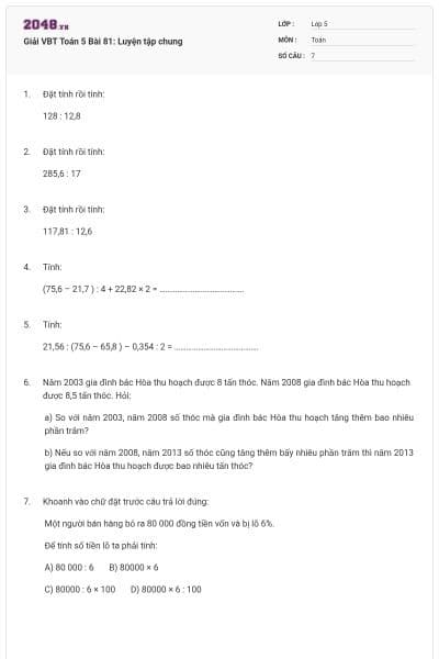 Giải VBT Toán 5 Bài 81: Luyện tập chung