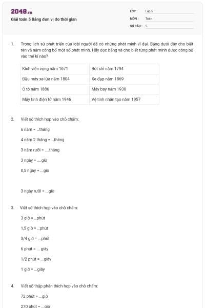 Giải toán 5 Bảng đơn vị đo thời gian