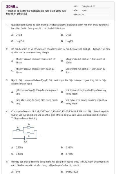 Tổng hợp 20 đề thi thử thpt quốc gia môn Vật lí 2020 cực hay có lời giải (P20)