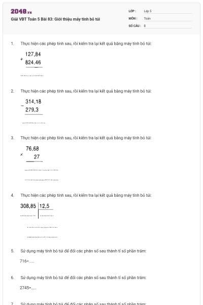 Giải VBT Toán 5 Bài 83: Giới thiệu máy tính bỏ túi