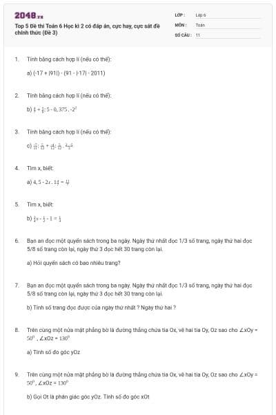Top 5 Đề thi Toán 6 Học kì 2 có đáp án, cực hay, cực sát đề chính thức (Đề 3)