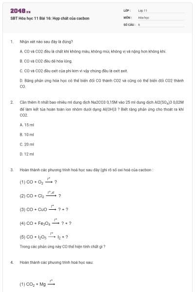 SBT Hóa học 11 Bài 16: Hợp chất của cacbon