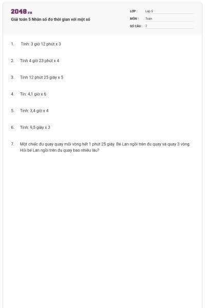 Giải toán 5 Nhân số đo thời gian với một số