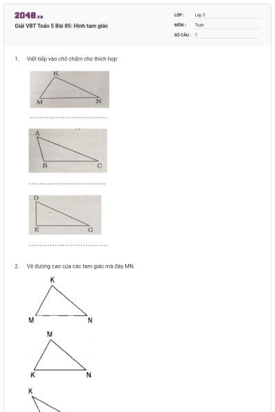 Giải VBT Toán 5 Bài 85: Hình tam giác